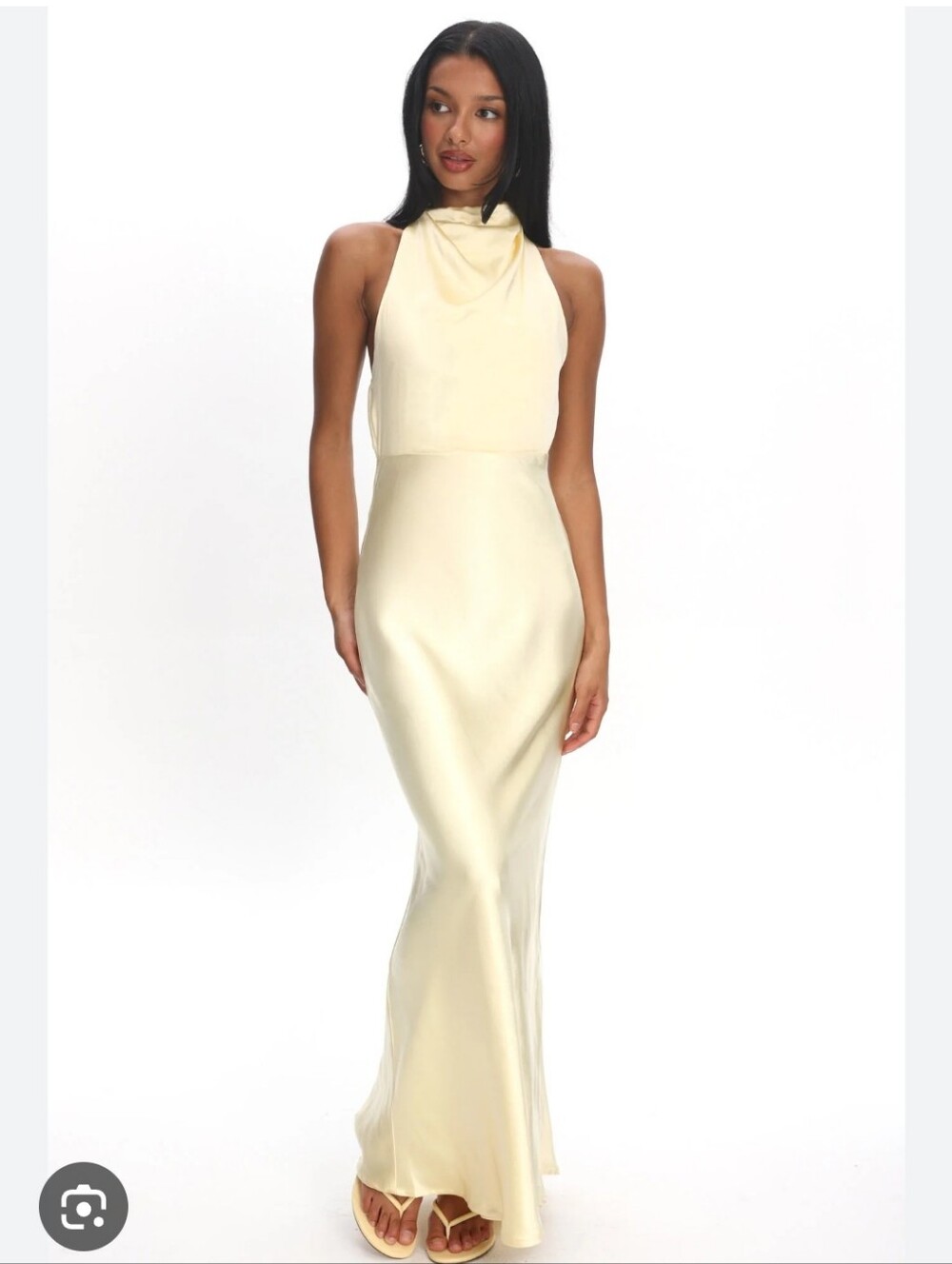 Selfie Leslie Cream Backless Halter Satin Gown